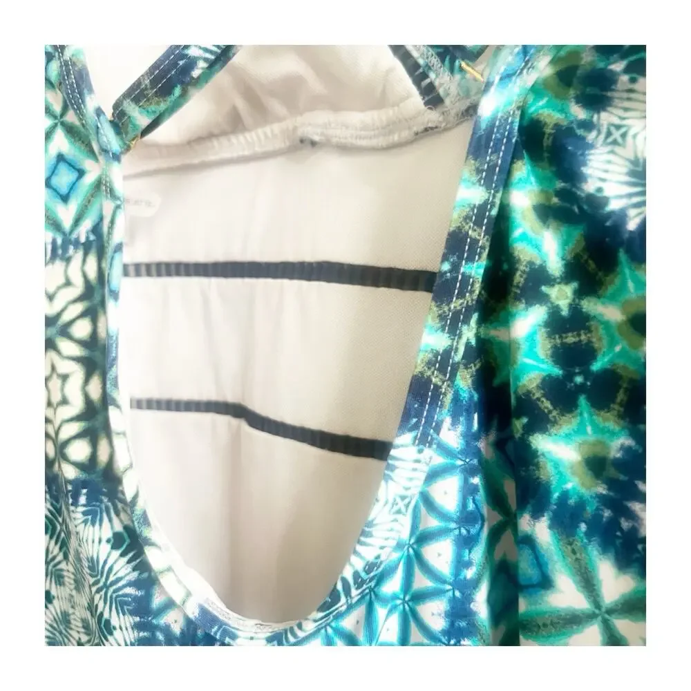 Bleu Rod Beattie One-Piece Swimsuit Size 6 Cross Strap Back Blue Motif Design